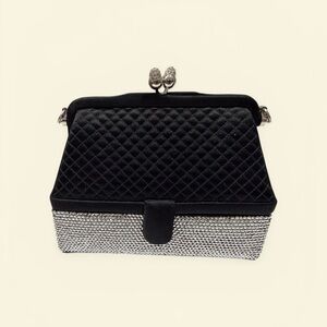 Judith Leiber Black Quilted & Silver Crystal-Embellished Evening Clutch